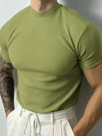 Caden - Stylish Men's T-Shirt With High Collar And Stripes For Casual Fitness 11