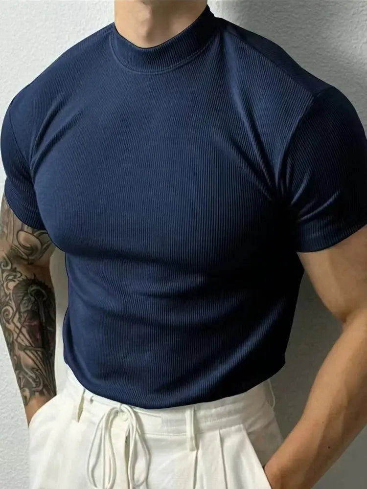 Caden - Stylish Men's T-Shirt With High Collar And Stripes For Casual Fitness 9