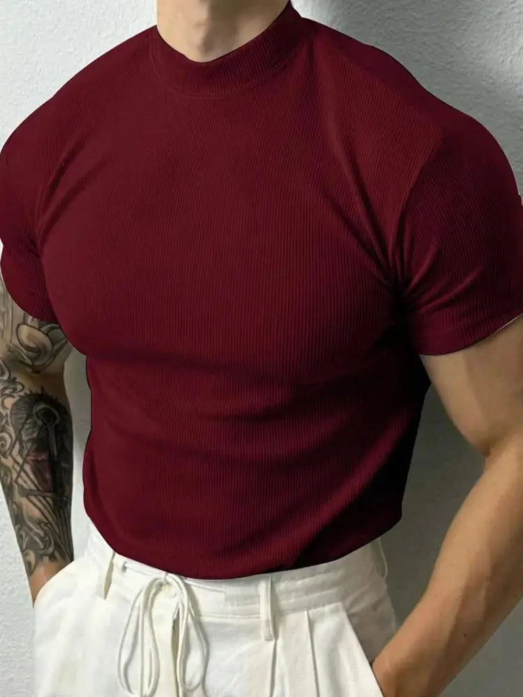 Caden - Stylish Men's T-Shirt With High Collar And Stripes For Casual Fitness 10