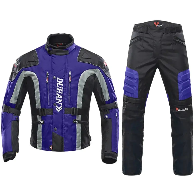 MunaWear - Motorcycle Clothing - Caden - Durable Men's Motorcycle Suit With Protective Gear For All-Weather Riding - Blue Suit 2 / XXXL