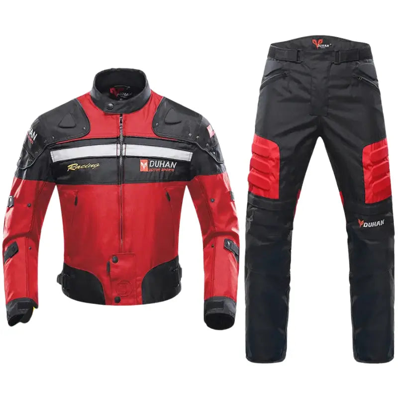 MunaWear - Motorcycle Clothing - Caden - Durable Men's Motorcycle Suit With Protective Gear For All-Weather Riding - Red Suit 1 / XXXL