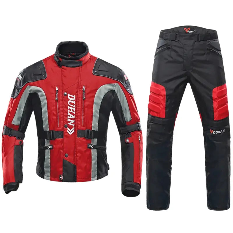 MunaWear - Motorcycle Clothing - Caden - Durable Men's Motorcycle Suit With Protective Gear For All-Weather Riding - Red Suit 2 / XXXL