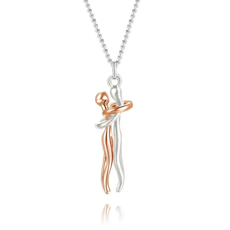 MunaWear - Necklaces - Liora - Elegant Hug Necklace With Symbolic Design For Love And Friendship - Silver and Rose Gold