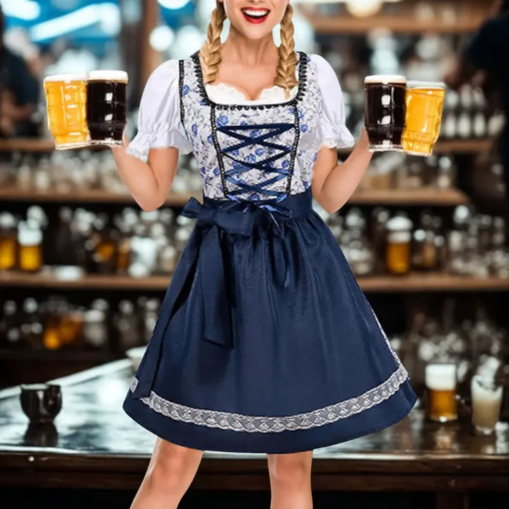 AlpenRose Oktoberfest Dirndl Dress – Elegant Floral Design with Matching Apron – Perfect for Beer Festivals