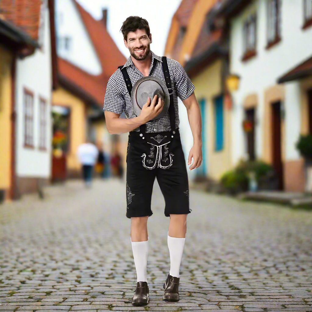EdelMann Oktoberfest Men's Trachten Outfit Set – Traditional Costume with Shirt, Pants & Hat – Perfect for Beer Festivals