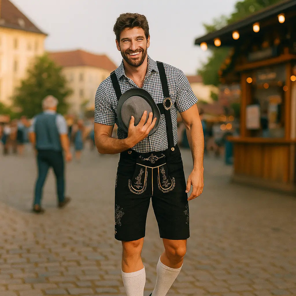 MunaWear - Oktoberfest - EdelMann Oktoberfest Men's Trachten Outfit Set – Traditional Costume with Shirt, Pants & Hat – Perfect for Beer Festivals - 
