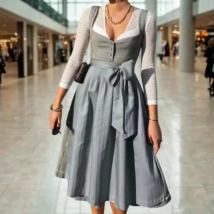 Fraulein Chic - Oktoberfest Dirndl Dress – Elegant Knee-Length Design in Classic Colors – Perfect for Beer Festivals