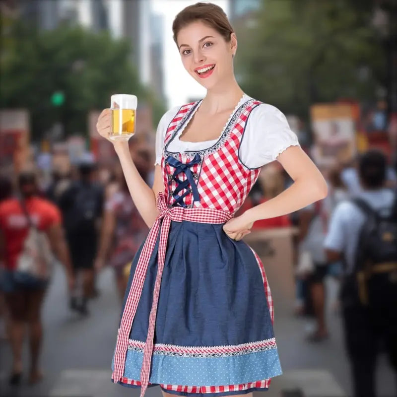 MunaWear - Oktoberfest - LederLady Oktoberfest Dirndl Dress – Stylish Women's Traditional Costume – Perfect for Beer Festivals - 