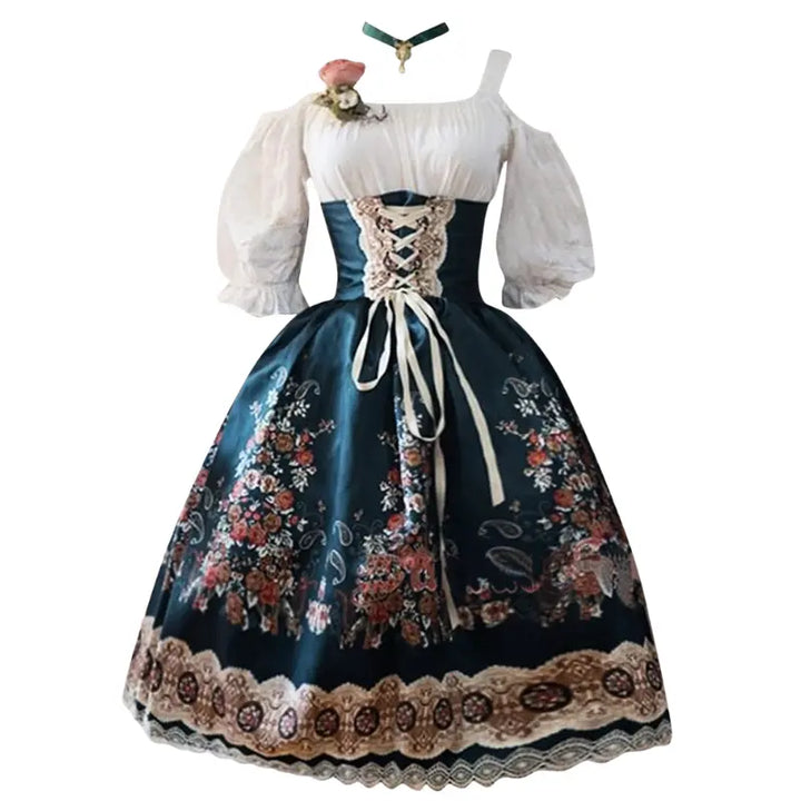 Munich Maiden - Oktoberfest Floral Dirndl Dress with Apron – Elegant Design for Women – Perfect for Beer Festivals