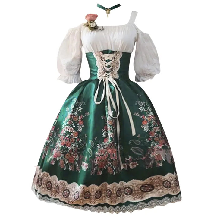 Munich Maiden - Oktoberfest Floral Dirndl Dress with Apron – Elegant Design for Women – Perfect for Beer Festivals