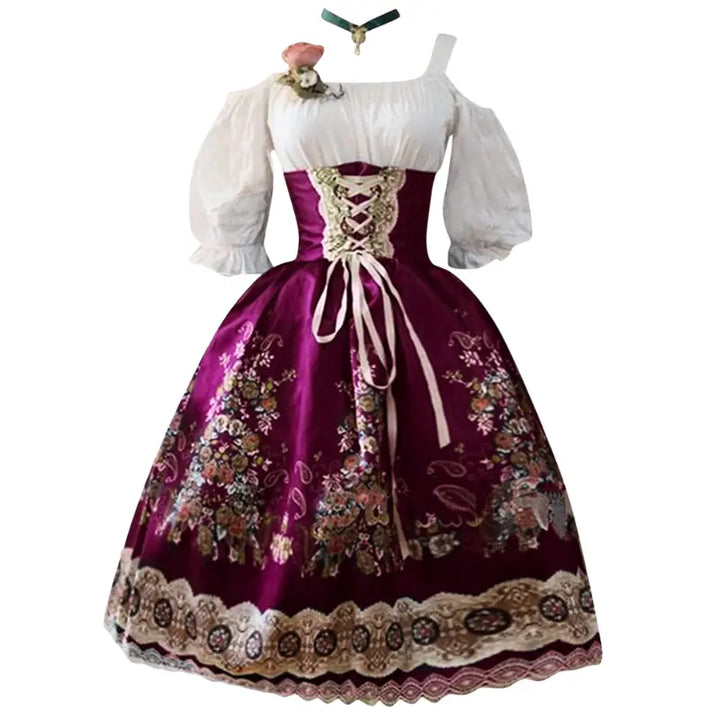 Munich Maiden - Oktoberfest Floral Dirndl Dress with Apron – Elegant Design for Women – Perfect for Beer Festivals
