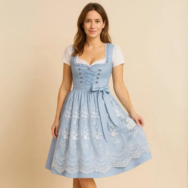 MunaWear - Oktoberfest - Oktoberfest Bavarian Dirndl Dress – Elegant Corset Style with Puff Sleeves – Authentic Festive Costume for Beer Festivals - 
