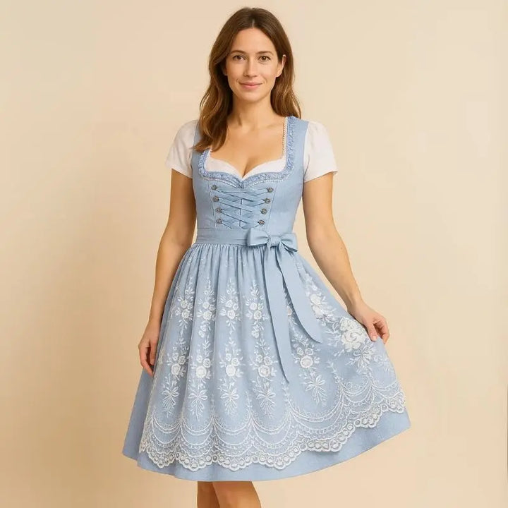 MunaWear - Oktoberfest - Oktoberfest Bavarian Dirndl Dress – Elegant Corset Style with Puff Sleeves – Authentic Festive Costume for Beer Festivals - 