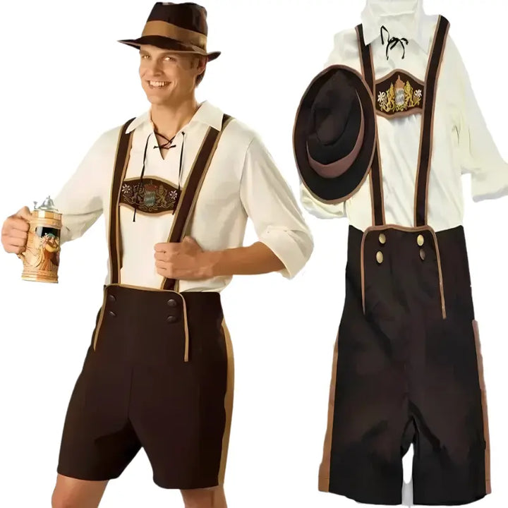 MunaWear - Oktoberfest - Oktoberfest Bavarian Lederhosen Costume for Men – Authentic Complete Outfit with Hat – Ideal for Beer Festivals - 
