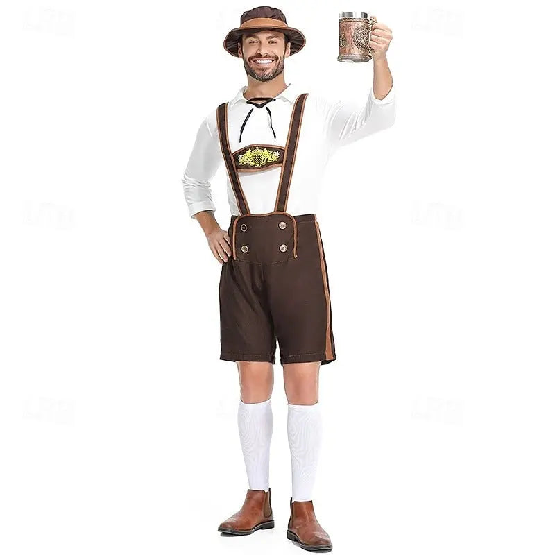 MunaWear - Oktoberfest - Oktoberfest Bavarian Lederhosen Costume for Men – Authentic Complete Outfit with Hat – Ideal for Beer Festivals - 