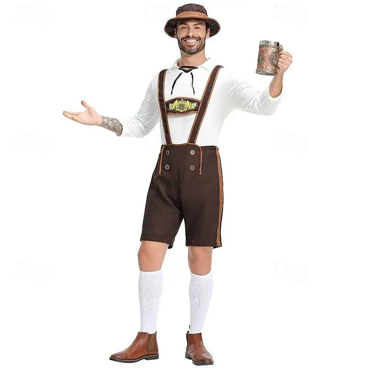 MunaWear - Oktoberfest - Oktoberfest Bavarian Lederhosen Costume for Men – Authentic Complete Outfit with Hat – Ideal for Beer Festivals - 