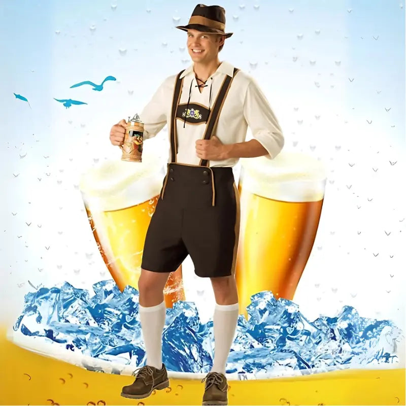 MunaWear - Oktoberfest - Oktoberfest Bavarian Lederhosen Costume for Men – Authentic Complete Outfit with Hat – Ideal for Beer Festivals - 