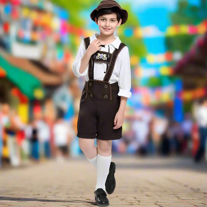 Oktoberfest Classic Bavarian Lederhosen Kids Costume Set – Adorable Outfit with Hat & Suspenders – Perfect for Festivals