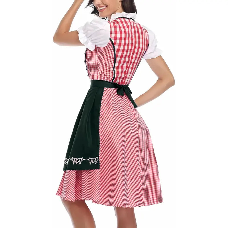 Oktoberfest Dirndl Dress – Elegant Diamond Pattern with Short Sleeves – Perfect for Beer Festivals