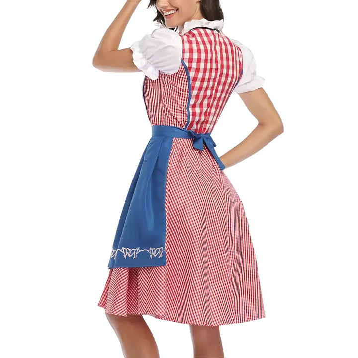 MunaWear - Oktoberfest - Oktoberfest Dirndl Dress – Elegant Diamond Pattern with Short Sleeves – Perfect for Beer Festivals - 
