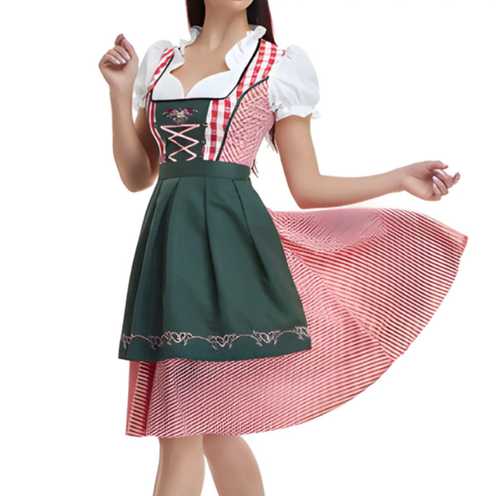 MunaWear - Oktoberfest - Oktoberfest Dirndl Dress – Elegant Diamond Pattern with Short Sleeves – Perfect for Beer Festivals - Dark Green / 5XL
