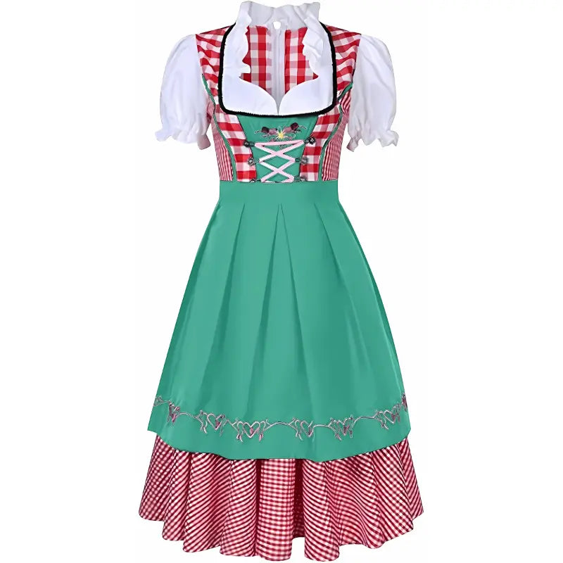 MunaWear - Oktoberfest - Oktoberfest Dirndl Dress – Elegant Diamond Pattern with Short Sleeves – Perfect for Beer Festivals - Green / XXL