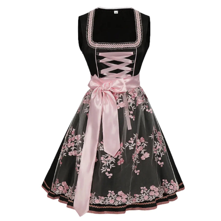 MunaWear - Oktoberfest - Oktoberfest Dirndl Dress – Traditional Elegant Design with Embroidery – Perfect for Beer Festivals - Black / 2XL