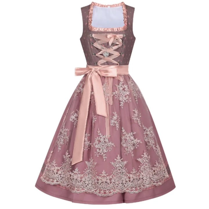 MunaWear - Oktoberfest - Oktoberfest Dirndl Dress – Traditional Elegant Design with Embroidery – Perfect for Beer Festivals - Pink / 2XL