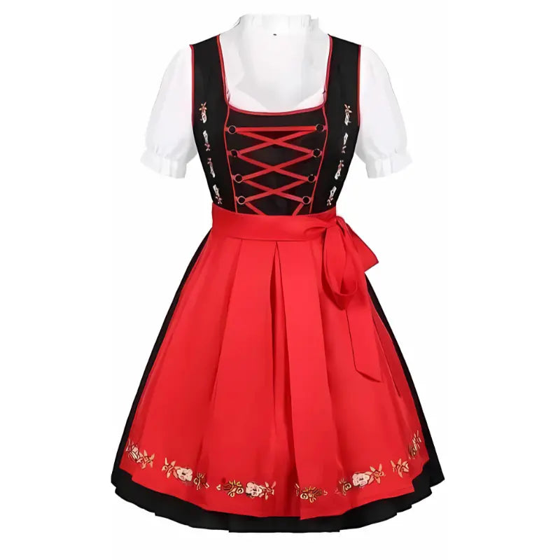 MunaWear - Oktoberfest - Oktoberfest Dirndl Dress – Traditional Elegant Design with Embroidery – Perfect for Beer Festivals - Red / XXL