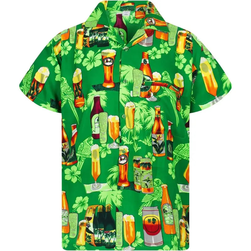 Oktoberfest Hawaiian Shirt for Men – Colorful Cocktail & Beer Bottle Print – Perfect for Summer Parties