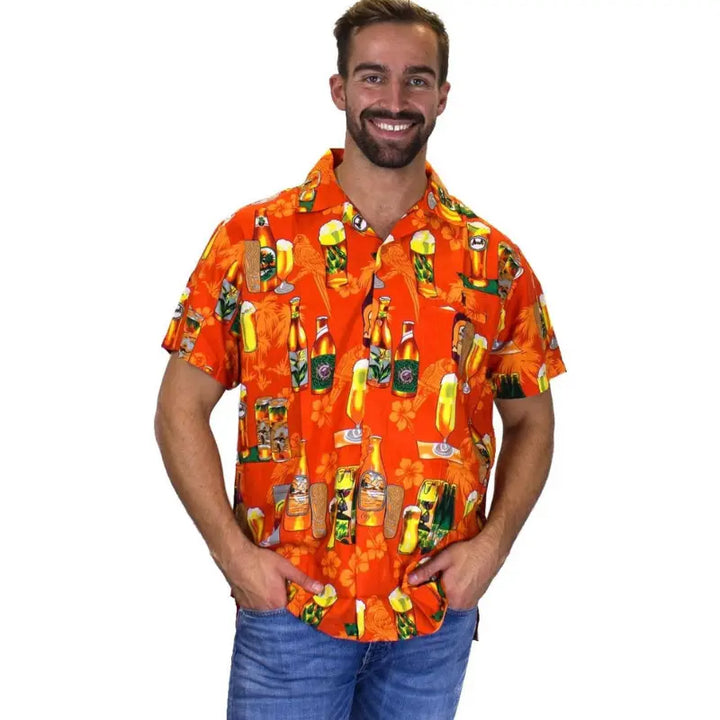 Oktoberfest Hawaiian Shirt for Men – Colorful Cocktail & Beer Bottle Print – Perfect for Summer Parties