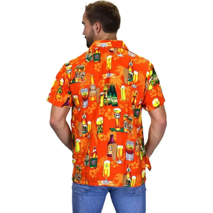 Oktoberfest Hawaiian Shirt for Men – Colorful Cocktail & Beer Bottle Print – Perfect for Summer Parties