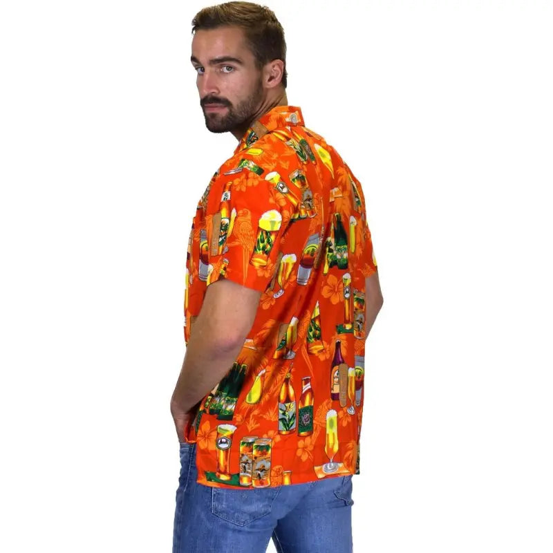 Oktoberfest Hawaiian Shirt for Men – Colorful Cocktail & Beer Bottle Print – Perfect for Summer Parties