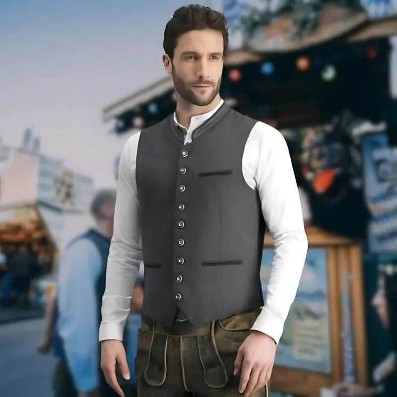 MunaWear - Oktoberfest - Oktoberfest Men's Trachten Vest – Stylish Authentic Design – Perfect for Beer Festivals - Black / XL