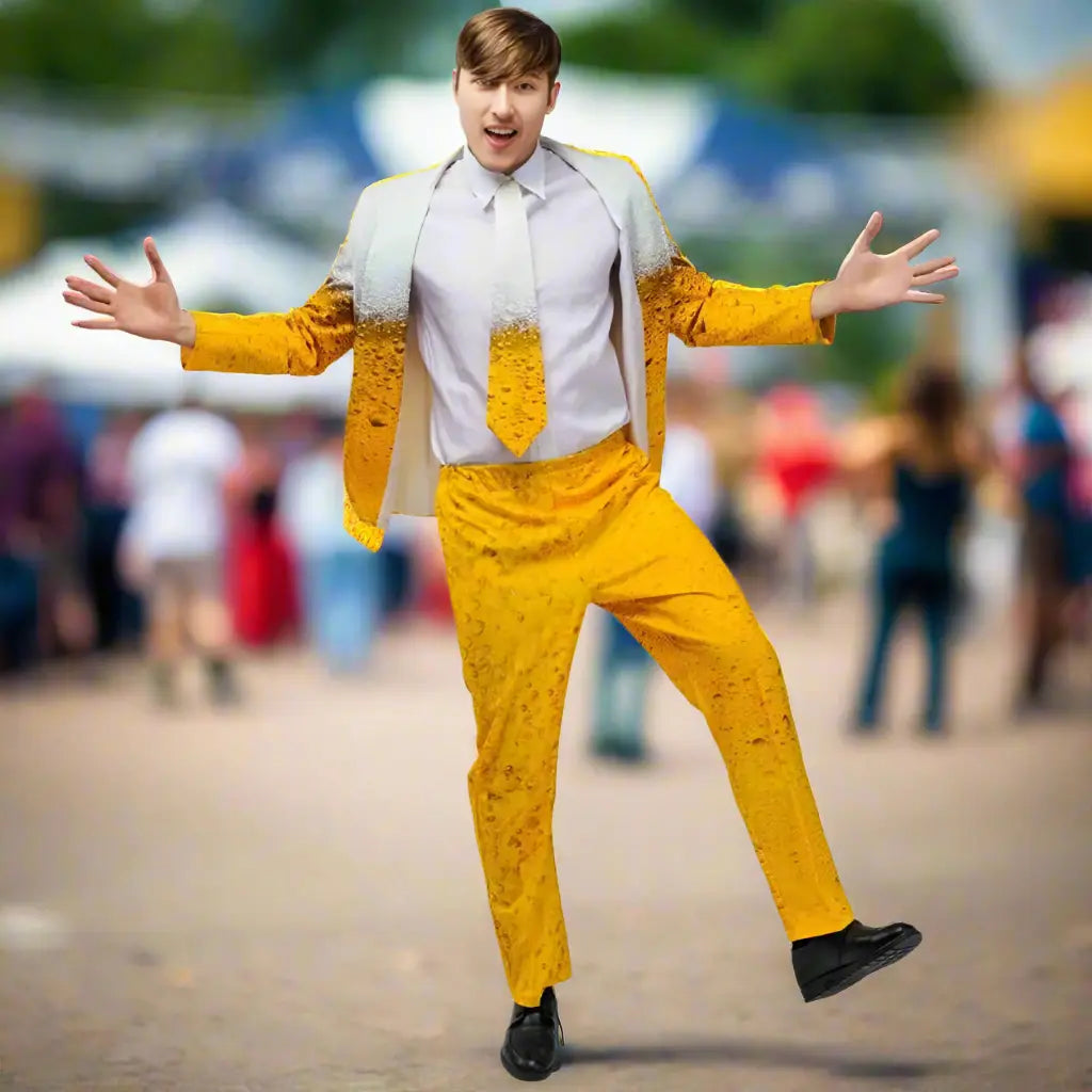 MunaWear - Oktoberfest - TrachtRoyal Oktoberfest Bavarian Suit Costume for Men – Vibrant Yellow Top & Trousers – Authentic Style for Beer Festivals - 