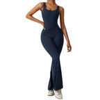 Adeline – Flared Black Jumpsuit for Women with Deep V-Back for Yoga and Fitness