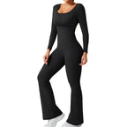 Alia – Elegant Black Jumpsuit for Women with Deep V-Back and Stretchy Comfort
