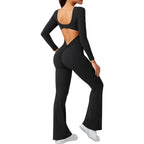 Alia – Elegant Black Jumpsuit for Women with Deep V-Back and Stretchy Comfort