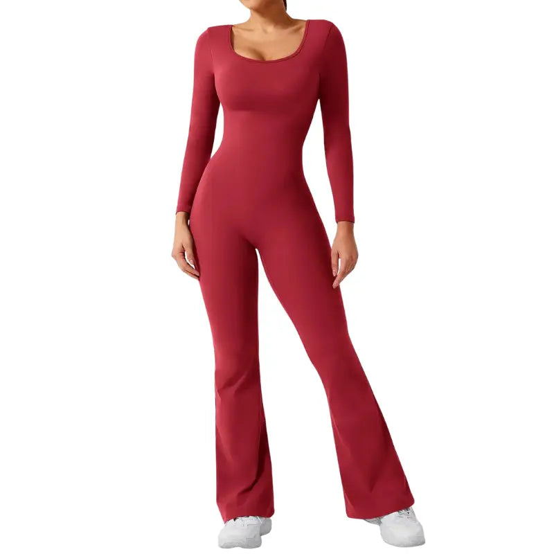 Alia – Elegant Black Jumpsuit for Women with Deep V-Back and Stretchy Comfort