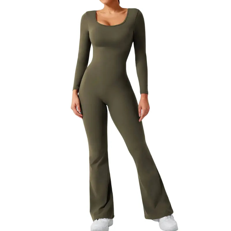 Alia – Elegant Black Jumpsuit for Women with Deep V-Back and Stretchy Comfort