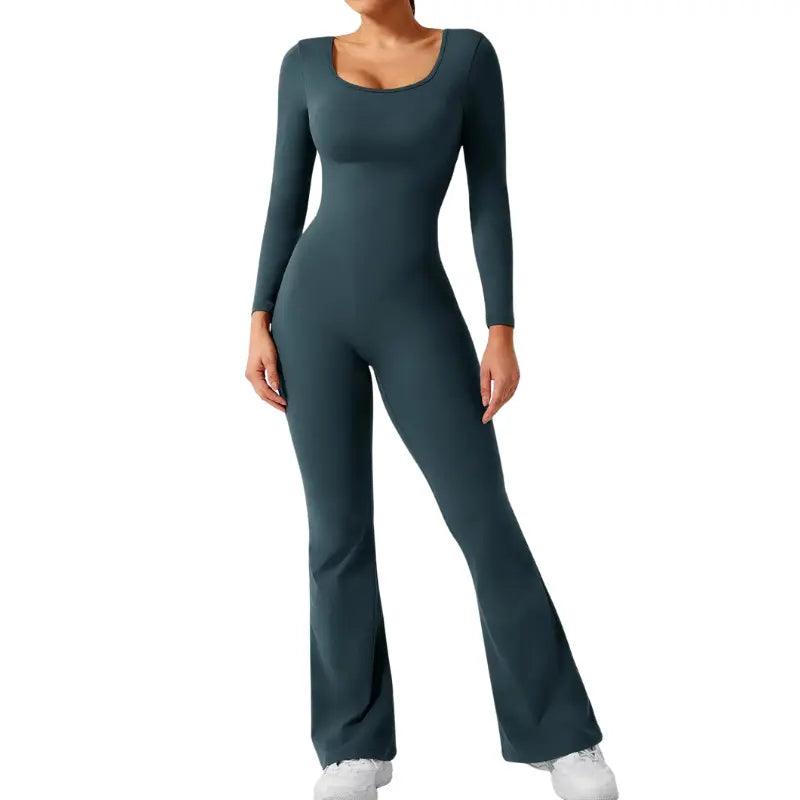 Alia – Elegant Black Jumpsuit for Women with Deep V-Back and Stretchy Comfort