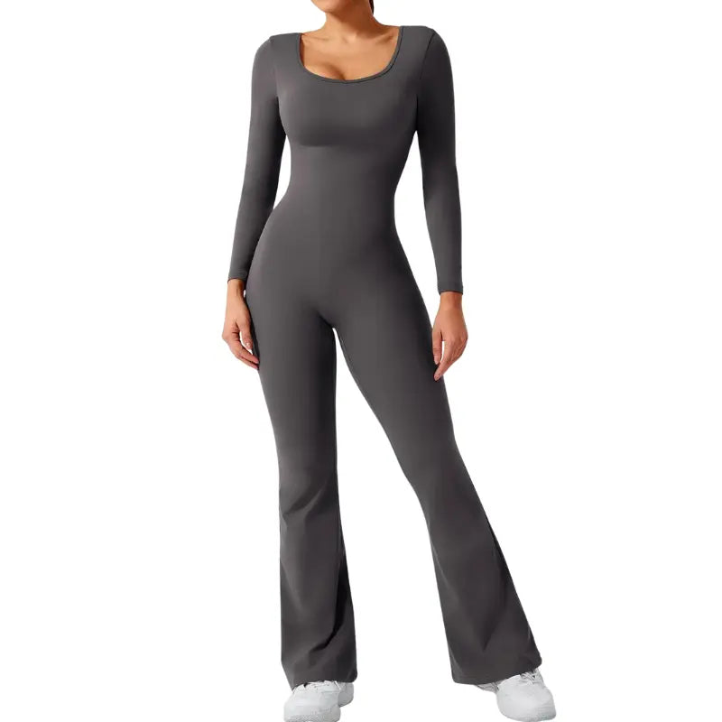 Alia – Elegant Black Jumpsuit for Women with Deep V-Back and Stretchy Comfort