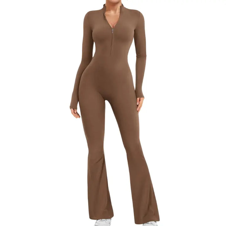 Hana – Seamless Long Sleeve Sport Jumpsuit with Flared Legs for Yoga and Casual Wear