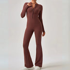 MunaWear - One-Pieces - Hana – Seamless Long Sleeve Sport Jumpsuit with Flared Legs for Yoga and Casual Wear - 