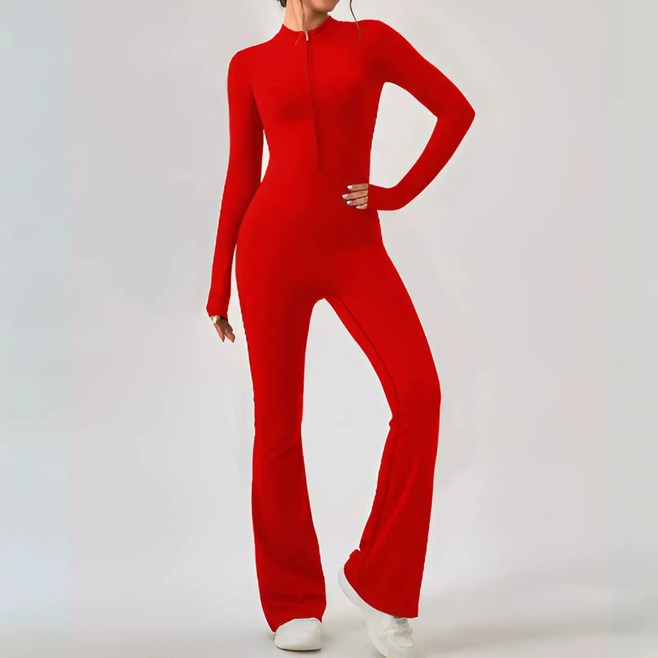 MunaWear - One-Pieces - Hana – Seamless Long Sleeve Sport Jumpsuit with Flared Legs for Yoga and Casual Wear - 