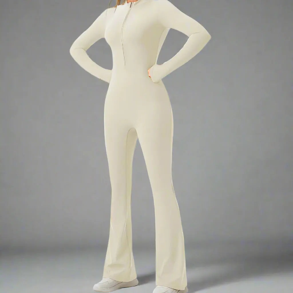 MunaWear - One-Pieces - Hana – Seamless Long Sleeve Sport Jumpsuit with Flared Legs for Yoga and Casual Wear - 