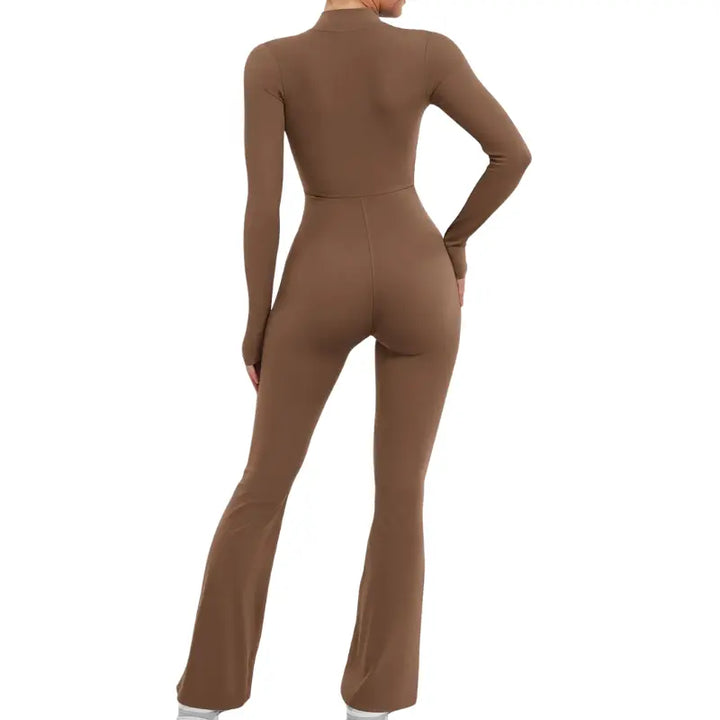 Hana – Seamless Long Sleeve Sport Jumpsuit with Flared Legs for Yoga and Casual Wear