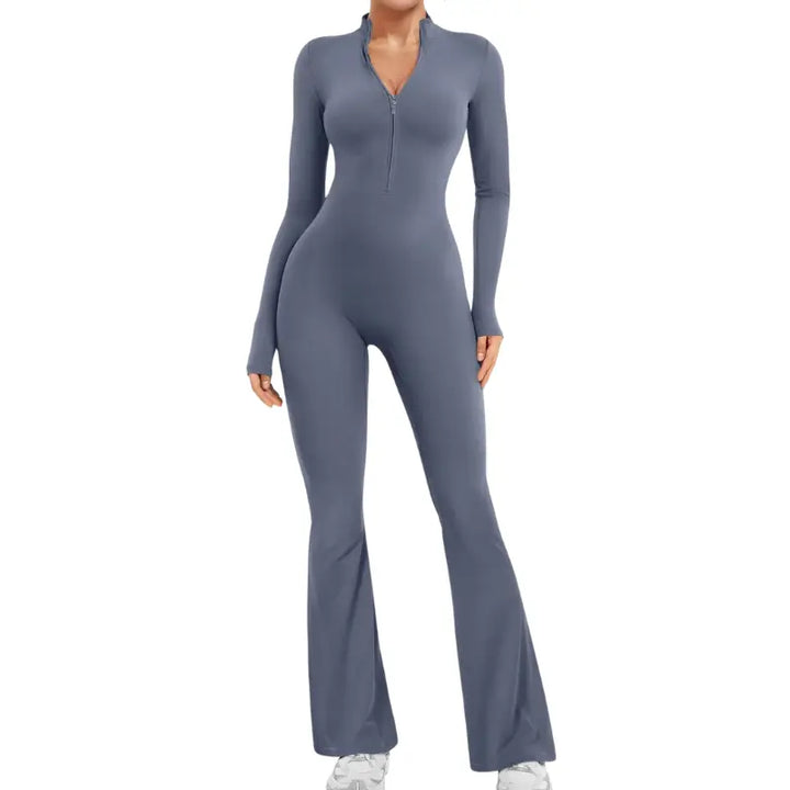 Hana – Seamless Long Sleeve Sport Jumpsuit with Flared Legs for Yoga and Casual Wear