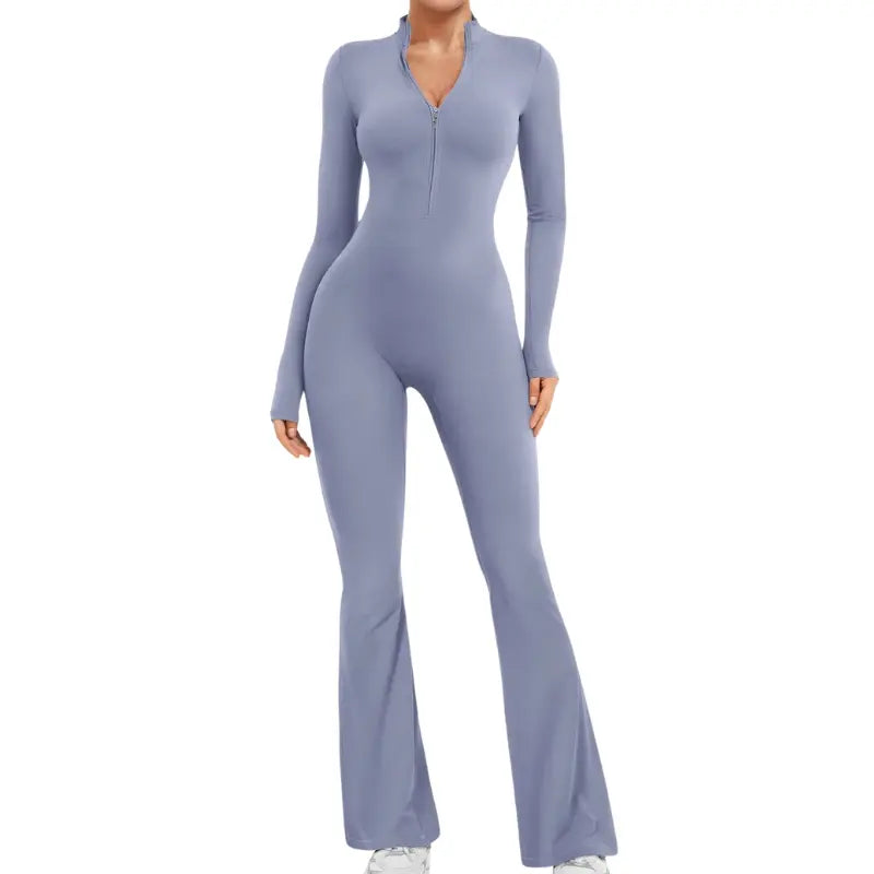 Hana – Seamless Long Sleeve Sport Jumpsuit with Flared Legs for Yoga and Casual Wear