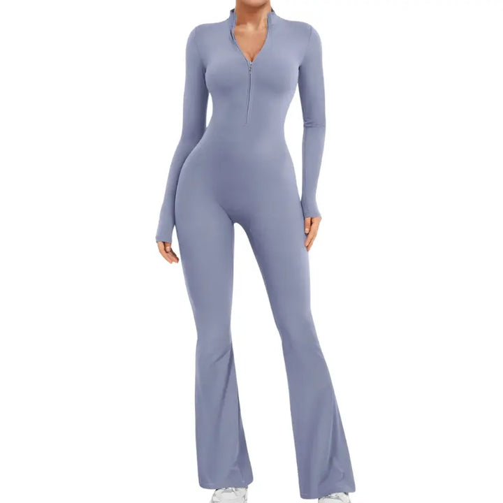 Hana – Seamless Long Sleeve Sport Jumpsuit with Flared Legs for Yoga and Casual Wear